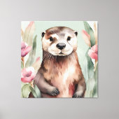 Schattige Otter Waterverf Canvas Afdruk (Voorkant)
