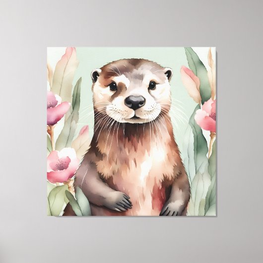 Schattige Otter Waterverf Canvas Afdruk (Voorkant)
