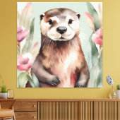 Schattige Otter Waterverf Canvas Afdruk (Insitu (Woonkamer))