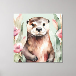 Schattige Otter Waterverf Canvas Afdruk
