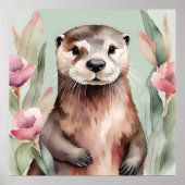 Schattige Otter Waterverf Poster (Voorkant)