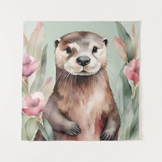 Schattige Otter Waterverf Wandkleed (Voorkant)