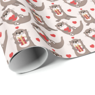 Schattige ottercadeau Red Heart Kids Verjaardag Cadeaupapier