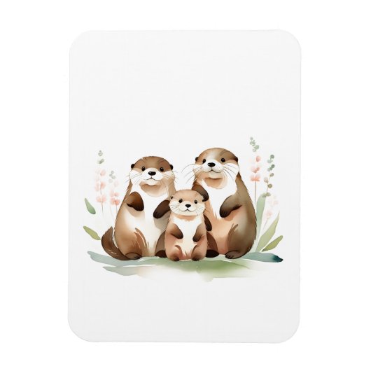 Schattige otterfamilie met bloemen magneet (Verticaal)
