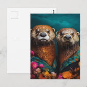 Schattige otters bloemenportret briefkaart (Voorkant / Achterkant)