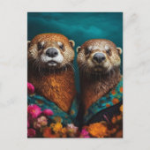 Schattige otters bloemenportret briefkaart (Voorkant)