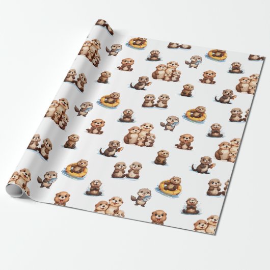 Schattige otters! cadeaupapier (Uitgerold)