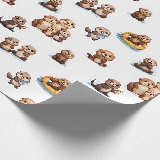 Schattige otters! cadeaupapier (Hoek)