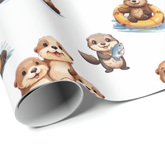 Schattige otters! cadeaupapier (Rol Hoek)