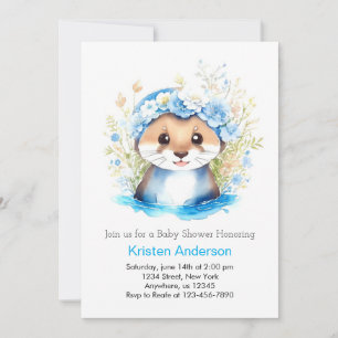 Schattige Otter's Enchanted Blue Floral Boy Baby s Kaart