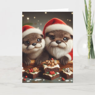 Schattige otters met Kerst-brownies Kaart