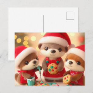Schattige Otters Versieren Kerstkoekjes Briefkaart