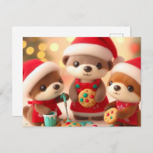 Schattige otters versieren kerstkoekjes briefkaart (Voorkant / Achterkant)