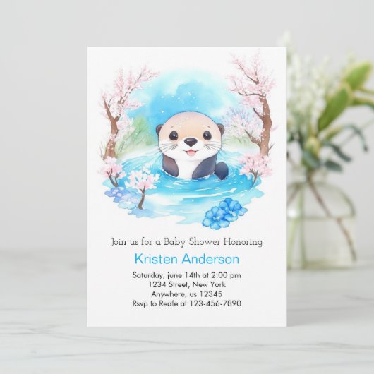 Schattige Otter's Wildflower Paradise Boy Baby sho Kaart (Staand voorkant)