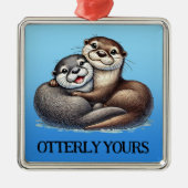 Schattige Ottey Yours Knuffelende rivierotters Metalen Ornament (Voorkant)