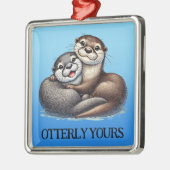 Schattige Ottey Yours Knuffelende rivierotters Metalen Ornament (Links)