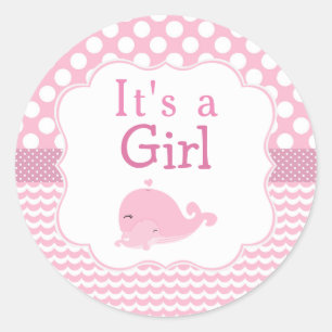 Schattige Ouder & Baby Walvis Roze Ronde Sticker