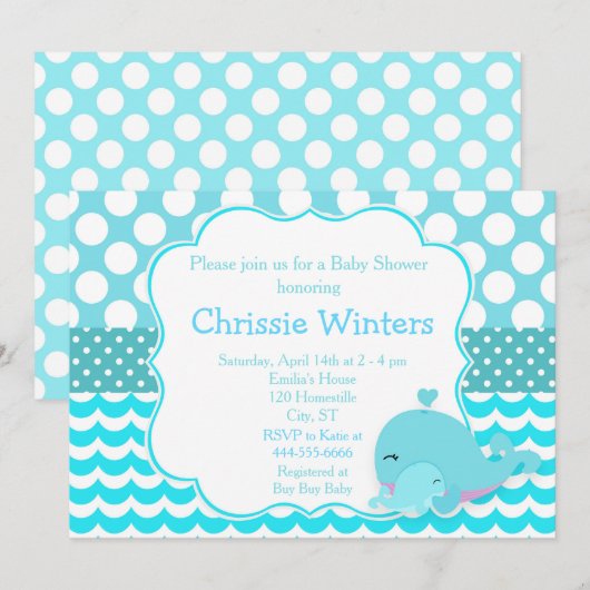 Schattige Ouder & Baby Whale Blue Boy Baby shower Kaart (Voorkant / Achterkant)