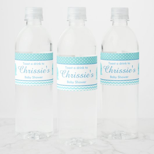 Schattige Ouder & Baby Whale Blue Boy Waterfles Etiket (Flessen)