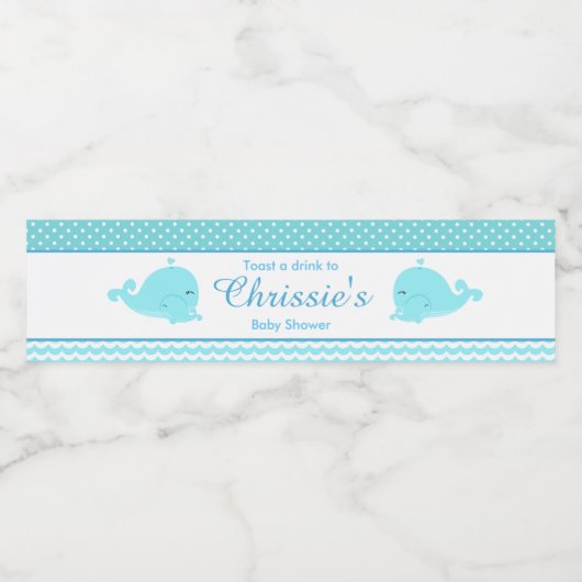 Schattige Ouder & Baby Whale Blue Boy Waterfles Etiket (Enkel label)
