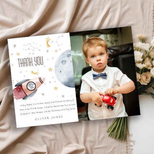 Schattige Outer Space Sterren Planeten Verjaardag  Bedankkaart