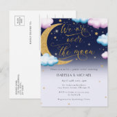 Schattige Over de Maan Gender Reveal Party Uitnodiging Briefkaart (Voorkant / Achterkant)