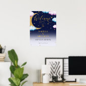 Schattige Over de Maan Gender Reveal Party Welkom Poster (Thuiskantoor)