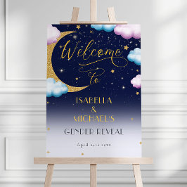 Schattige Over de Maan Gender Reveal Party Welkom Poster