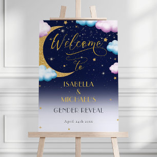 Schattige Over de Maan Gender Reveal Party Welkom Poster
