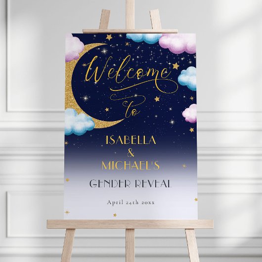 Schattige Over de Maan Gender Reveal Party Welkom Poster