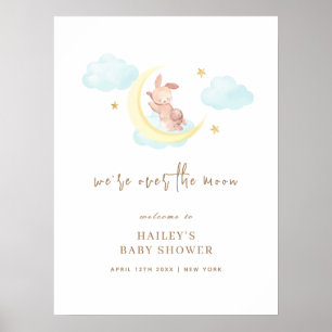 Schattige over de Moon Bunny Baby shower Welkom Poster
