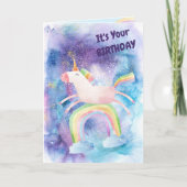 Schattige over de Rainbow Unicorn Verjaardag Kaart (Voorkant)
