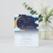 Schattige Over the Moon Blue Boy Baby shower Uitnodiging Briefkaart (Staand voorkant)