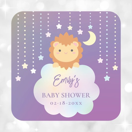 Schattige Over the Moon en Stars Lion Cub Baby sho Vierkante Sticker