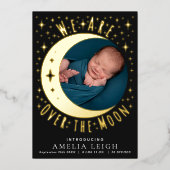 Schattige Over The Moon Foto Geboorteaankondiging  Folie Uitnodiging (Voorkant)
