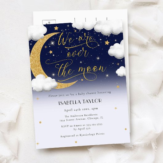 Schattige Over the Moon Gender Neutraal Baby showe Uitnodiging Briefkaart