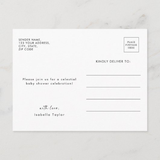 Schattige Over the Moon Gender Neutraal Baby showe Uitnodiging Briefkaart (Achterkant)