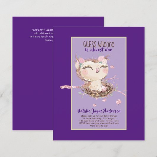 Schattige OWL Baby shower Girls of Boys Invitation (Voorkant / Achterkant)