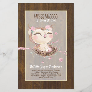 Schattige OWL Baby shower Girls of Boys Invitation Flyer