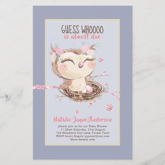 Schattige OWL Baby shower Girls of Boys Invitation Flyer (Voorkant)