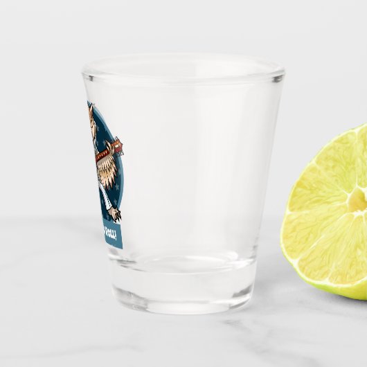 Schattige Owl Rock & Roll Cartoon zangeres met git Shot Glas (Rechts)