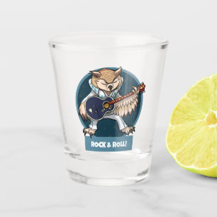 Schattige Owl Rock & Roll Cartoon zangeres met git Shot Glas