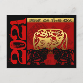 Schattige Ox Chinees Jaar 2021 Zodiac Verjaardag H Feestdagenkaart