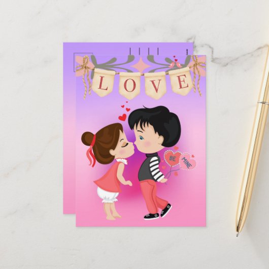 Schattige Paar Be Mine Valentijnsdag Feestdagenkaart (Voorkant / Achterkant in situ)