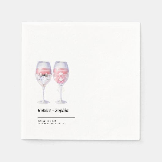 Schattige Paar Bruiloft Wijnglas Wit Minimalist Servet (Voorkant)