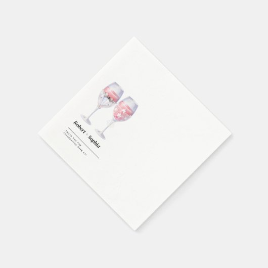 Schattige Paar Bruiloft Wijnglas Wit Minimalist Servet (Hoek)