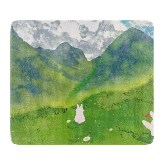 Schattige paar Bunny in Mountain Uitzicht Snijplank (Voorkant)