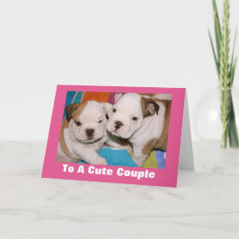 Schattige paar Engels Bulldog Puppies Valentijn Feestdagen Kaart