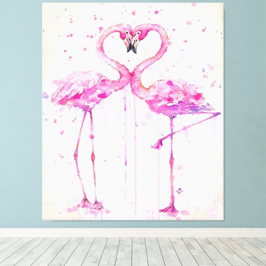 Schattige Paar Flamingo Liefde Print Kunst (Insitu (Houten vloer))