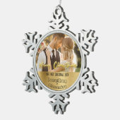 Schattige paar foto Eerste Kerstmis Luxe golden Tin Sneeuwvlok Ornament (Rechts)